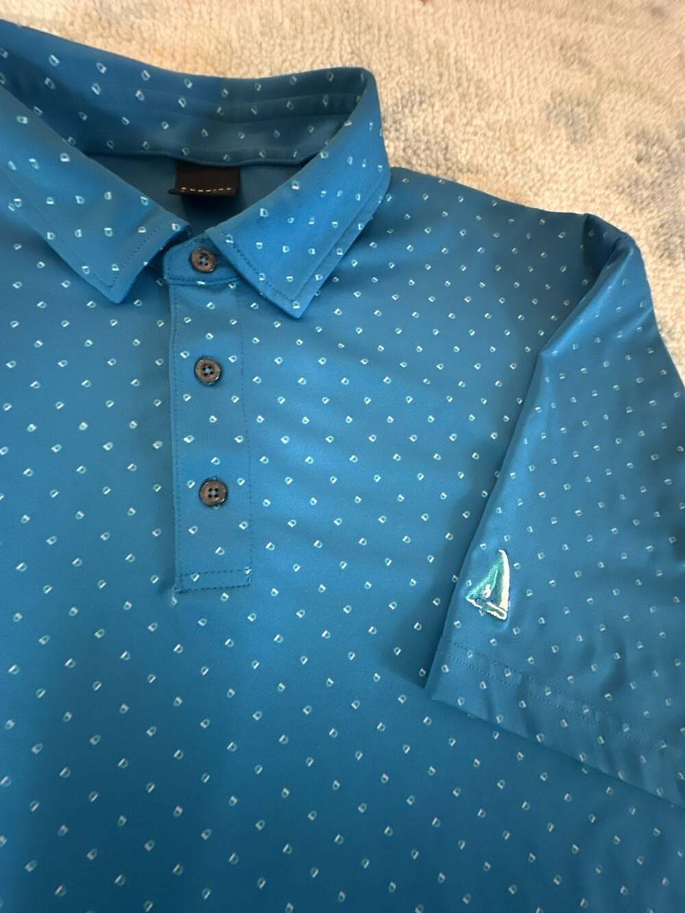 Dunning Golf Men's Blue Performance Polo Shirt with D-Print Pattern